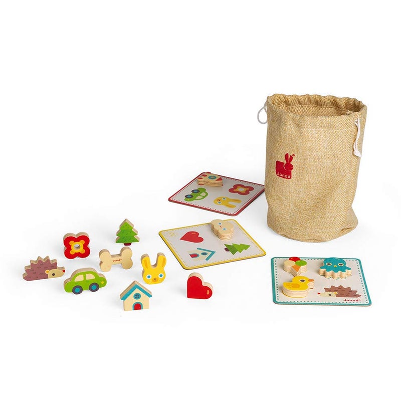 Janod Memory Touch Recognition Game - 21 Wooden Pieces - Ages 3+ - J05318 - Image 1
